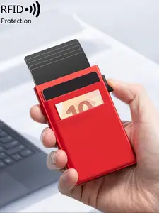 Men's Business Fashion RFID Wallet, Minimalist Solid Color Card Holder, Automatic Pop-up Card Holder with Money Clip, Casual Trendy Card Holder with Card Slot for Work & Daily Use