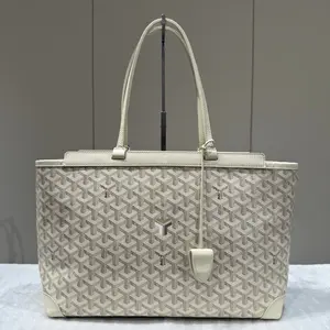 Pre-owned Goyard Leather Tote Bags Goyardine Canvas Sand Bellechasse PM Bag Palladium Hardware 57571315