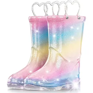 P-SOK027  Toddler Rain Boots Girls Rain Boots - Glitter Light Up Kids Rain Boots with Easy-On Handles Lightwight Waterproof Rain Shoes(Toddler/Little/Big kids)