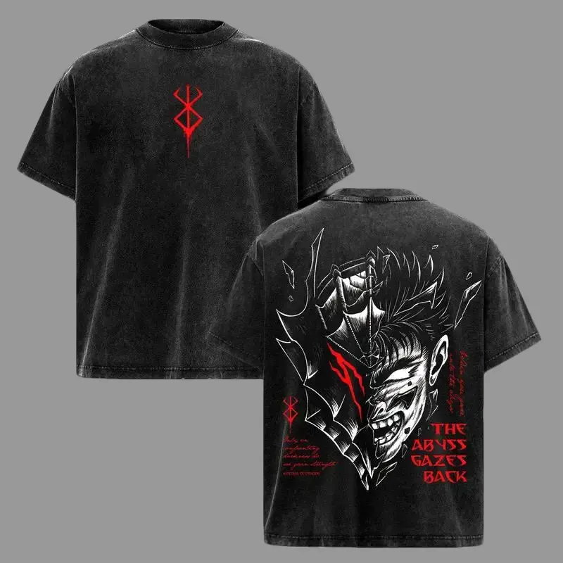 Men's Berserk Guts Oversized Acid Washed Soft Cotton T-Shirt - Menswear Top, Brand Of Sacrifice Graphic, Black Swordsman Anime, Dark Fantasy Manga Streetwear, Vintage Outfit