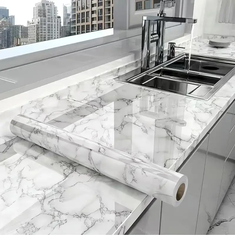 Self-adhesive Decorative Marble Wallpaper, Kitchen Wallpaper Peel And Stick, Waterproof Marble Pattern Wallpaper, Marble Backsplash Wallpaper, Heat and Oil Resistant Wall and Tabletop Stickers, for Furniture, Bathrooms, Kitchen