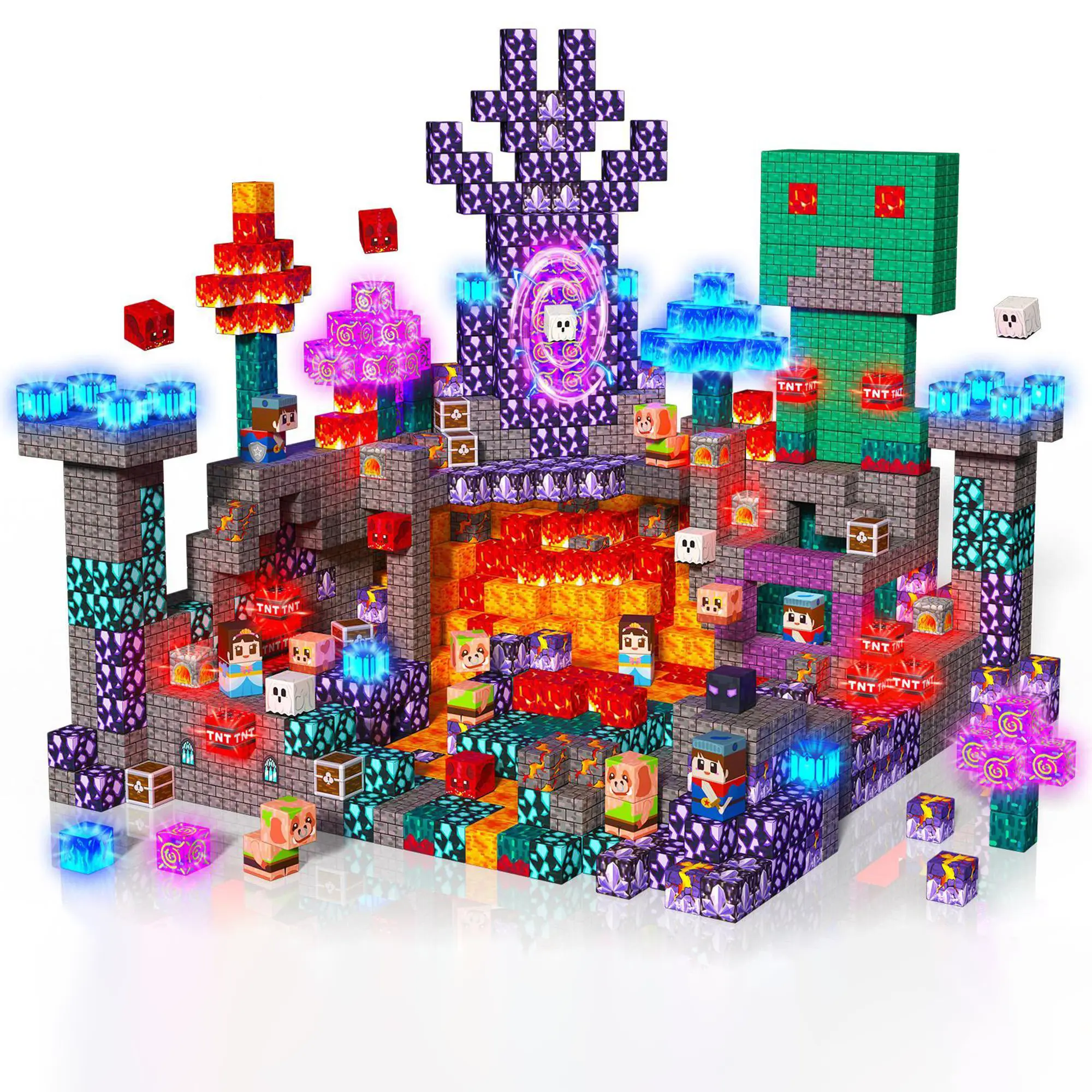 150PCS Light-Up Magnetic Building Tiles, Halloween STEM Building Block Kit, Educational Creative Toy Set, Construction Toys for Kids Ages 3-10, Kidstoys, Creative Building Blocks,summerwins