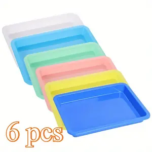 6 Pieces Beading Trays for Jewelry Making, Plastic Art Trays, 9.6 x 7.1 inch Activity Craft Sand Tray, Colorful Rectangular Craft Tray for Painting Beads Office DIY Projects