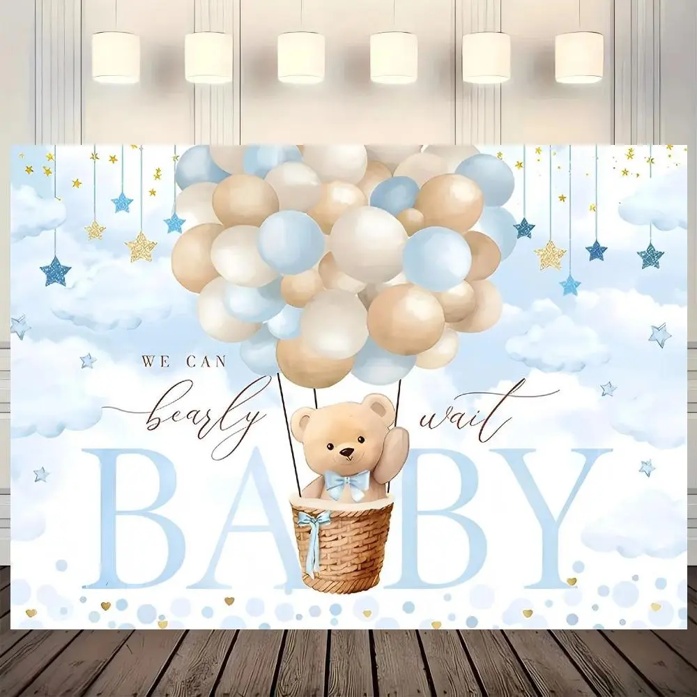 Balloon Bear Pattern First Birthday Party Backdrop, 1 Count Baby Shower Party Decoration, Birthday Party Decorations, Wall Decoration, Photography Background, Party Supplies, Banners