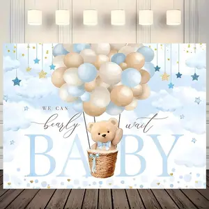 Balloon Bear Pattern First Birthday Party Backdrop, 1 Count Baby Shower Party Decoration, Birthday Party Decorations, Wall Decoration, Photography Background, Party Supplies, Banners
