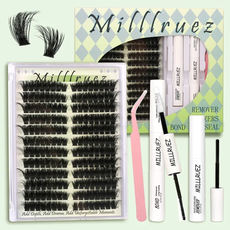 Beginner-Friendly All-in-1 Cluster Lashes Kit Bundle, Cosmetic False Lashes & Adhesives Accessories Kit with Eyelash Extension Glue, Waterproof Bond-Seal for At-Home Makeup, Girl’s Gift