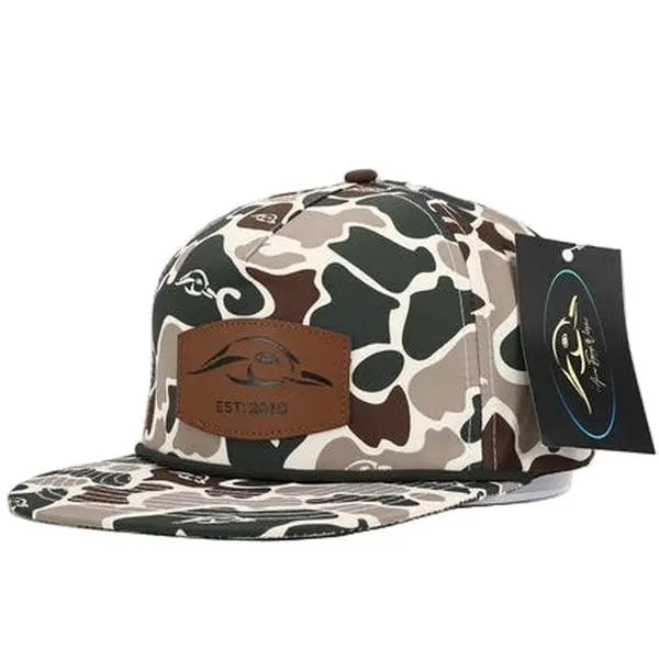 Classic Sports & Outdoor Hat, Leather Patch Green-Brown Camo Vintage Rope Old School Snapback, Adjustable Streetwear Camo Dad Hat, Weatherproof 1-Size Outdoor Wear Cap
