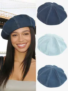 1PC ladies' vintage denim beret, a classic eight-piece denim beret, a painter's hat with a classic French style, suitable for daily commuting and street style outfits