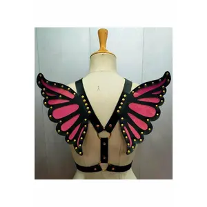 Faux Leather Fuchsia/Gold Butterfly Wing Harness
