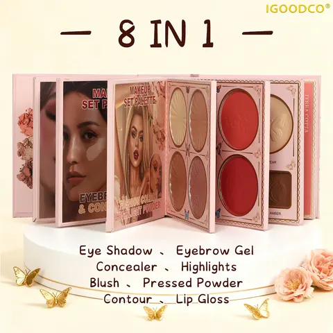 IGOODCO 55-Color Glossy Eyeshadow Palette (Model: IG3301) - High-Gloss Frosted Earth Tone Powder, Compact Cosmetic Gift Set, Ideal Birthday Gift with Lip Glaze, Summerwins, Sunscreen,familyfun