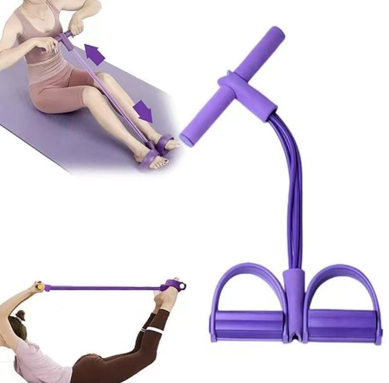 Foot-operated Resistance Trainer with Reinforced 6-tube Design Multi-purpose Purple and Pink Pedal Resistance Bands Lightweight Portable Elastic Pull Cords for Home Gyms