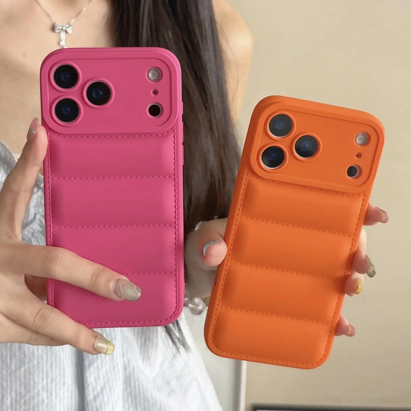 Fin Winter Warm Down Jacket Fabric Phone Case For iPhone 17 Air 16 E 15 14 Plus 13 12 11 Pro Max The Buffer Shockproof Bumper Cover