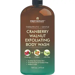 First Botany All Natural Body Wash - Fights Body Odor, Athlete’s Foot, Jock Itch, Nail Issues, Dandruff, Acne, Eczema, Shower Gel for Women & Men, Skin Cleanser -16 Fl Oz (Cranberry Walnut)