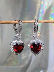 Heart Shaped Zirconia Inlaid Heart Decor Dangle Earrings, Elegant Jewelry for Party, Daily Clothing Decor, Trendy All-match & Exquisite Jewelry for Birthday Gift