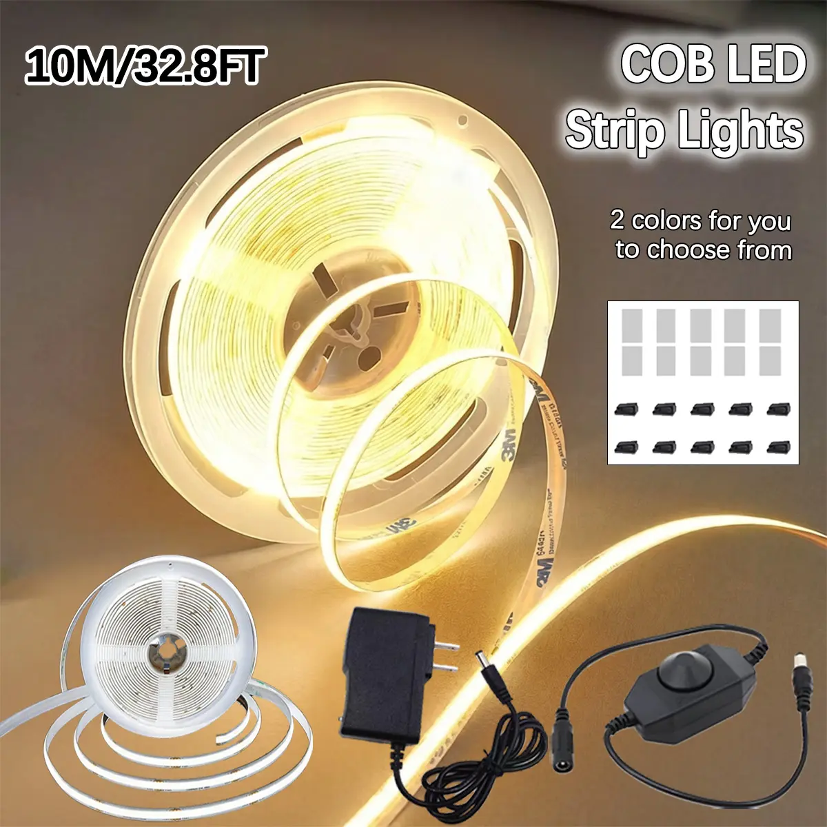 24V COB LED Strip Lights 10M/32.8ft, Dimmable White/Warm White Uniform Light Tape, Cuttable Flexible Linear Lighting for Kitchen Cabinet, Closet & Home Decor