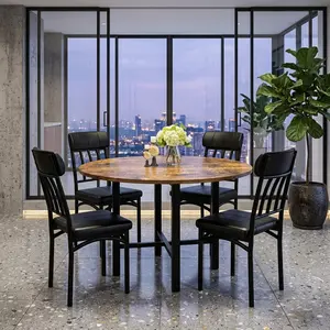 Rounded 5-Piece Dining Table Set for 4, Small Space Kitchen Dining Room Table Chairs Set with Wooden Table Top and High Backrest Chairs, Modern Simple Dinette Furniture for Home Living Room Apartment