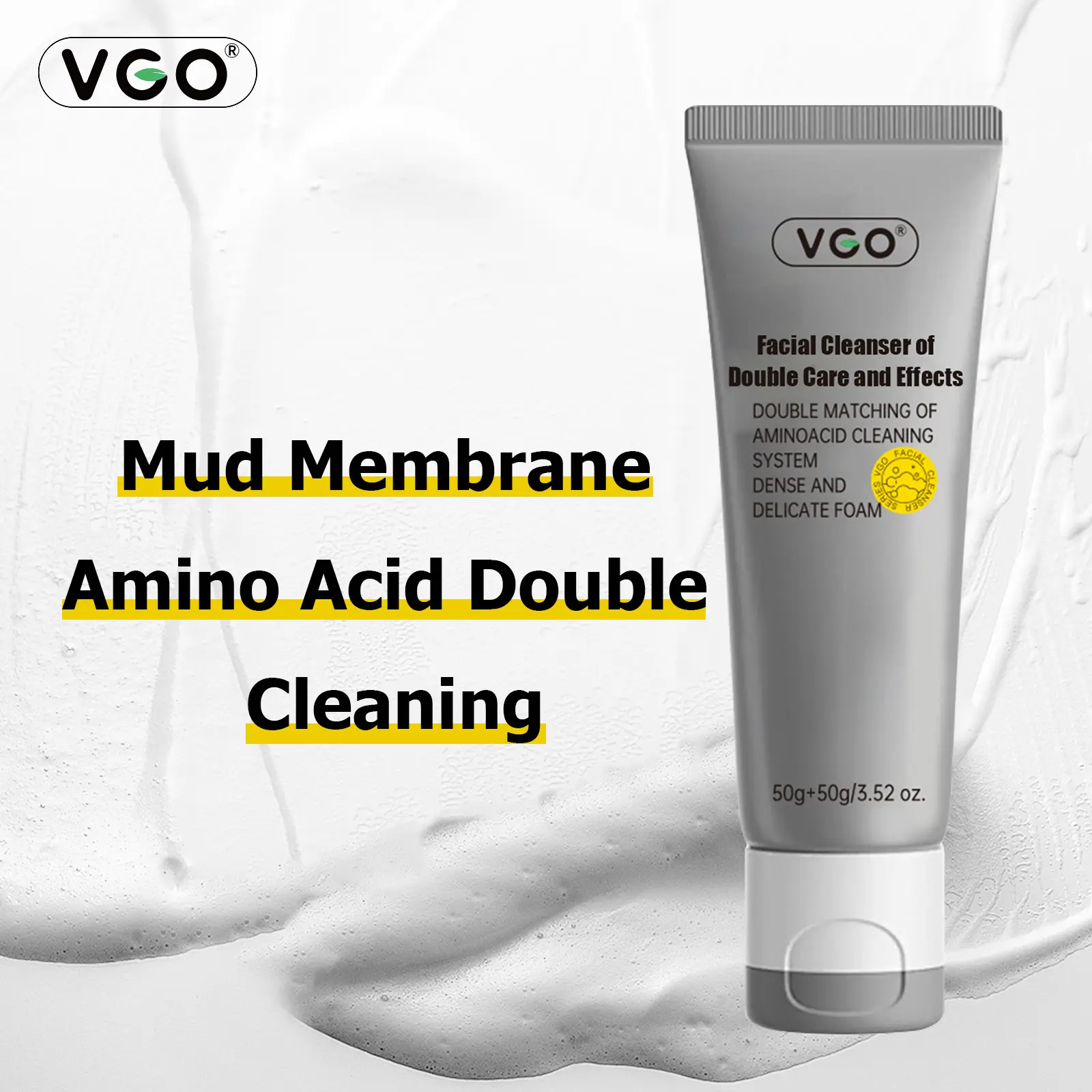 VGO Facial Cleanser, Daily Face Wash of Double Care and Effects, Cleansing Mud Mask & Amino Acid Cleansing All in One Gentle Face Cleanser, 50g+50g/3.52 Oz