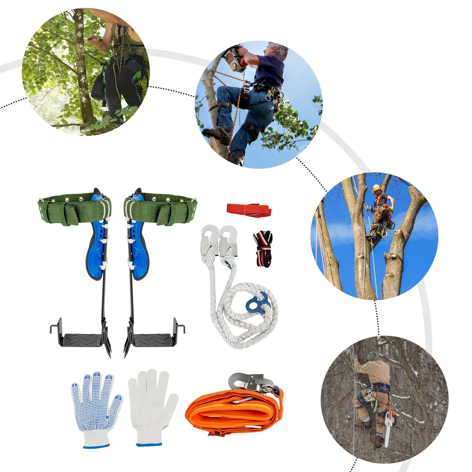 CNCEST Tree Climbing Spike Set Quenched 45# Steel Pole Climbing Spurs with Rope Climber Adjustable Long Ergonomic Footplate & Sharp Claws for Adults Black Blue
