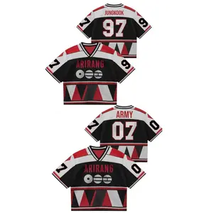 Custom Bangtan Crop Mesh Jersey – Red Black Geometric Sports Top, Arirang world tour Concert Outfit, Kpop Inspired Streetwear Fan Shirt
