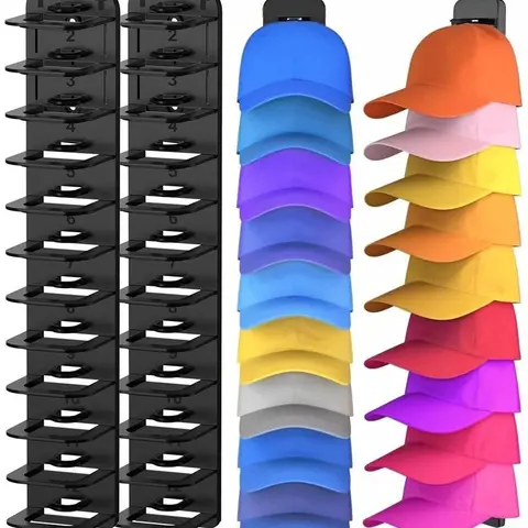 ABS Plastic Hat Hanger Holder (2 Pack, Upgraded) - Drill-Free Adhesive Tape Wall Mount, Vertical Layout Frees Up Floor Space, Patented Strong Rack Holds Caps, Compact for Doors/Closets, Waterproof Home Decor, Ideal Holiday Gift, Multi-Warehouse Shipping