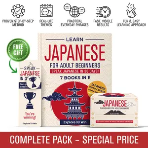 Learn Japanese for Adult Beginners: 7 Books in 1 + 100 Flashcards + Bookmark: Speak Japanese In 30 Days!