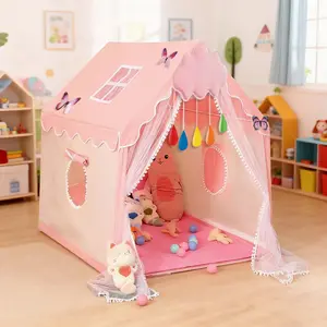 Bed Canopy Play Tent for Kids, Foldable Playhouse with Windows & Curtains, Sturdy Steel Frame, Carry Bag, Secret Base & Imagination Zone, Ideal Birthday Holiday Gift, Playroom, No Lights
