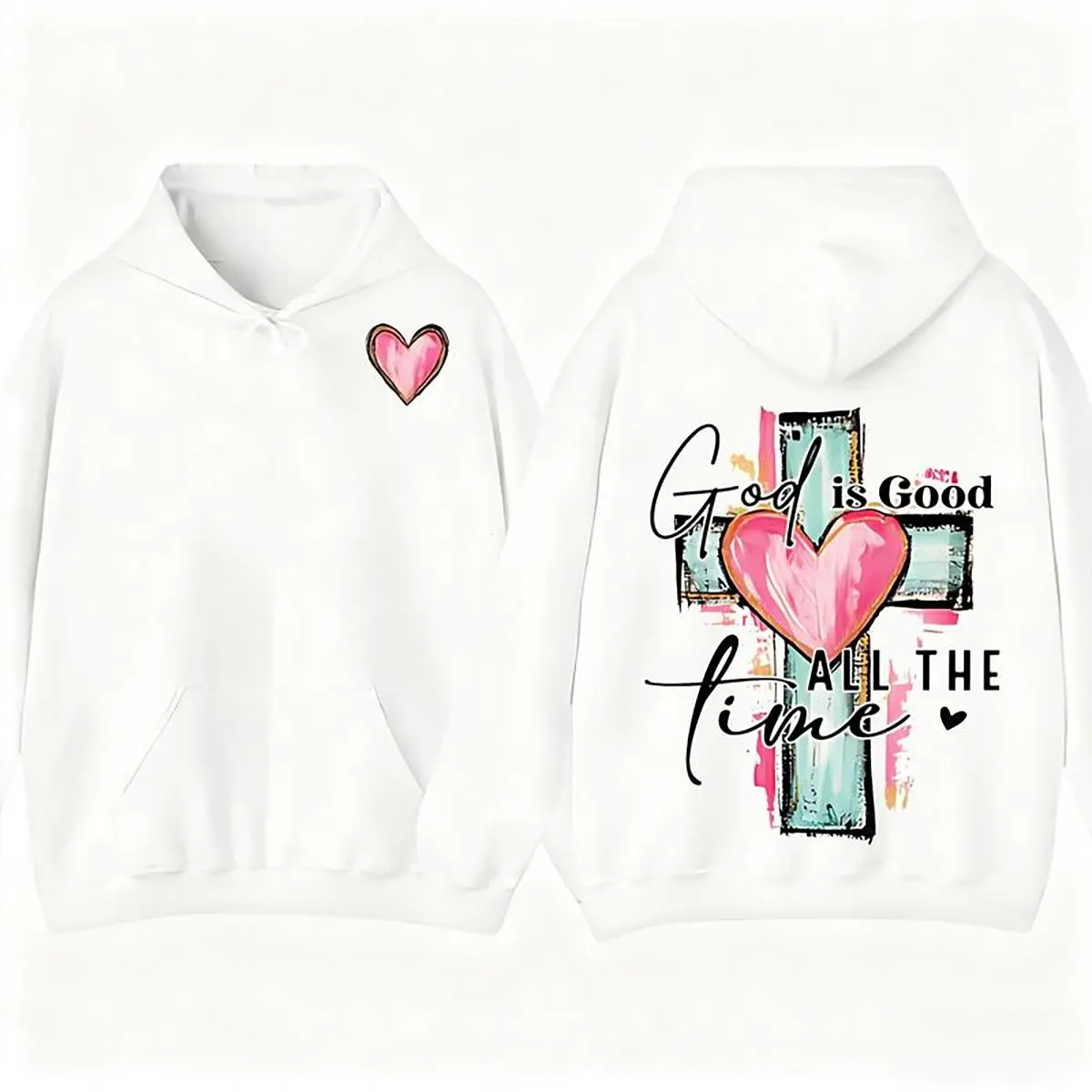 Brushstroke God Is Good All The Time Christian T-Shirt Hoodie Religious Tee With Hand Drawn Cross Design Made In USA For Women For Men [Urbanvoice Decay.US 180G/230G 100% cotton short-sleeve/hoodie, soft and comfortable]