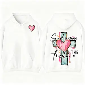 Brushstroke God Is Good All The Time Christian T-Shirt Hoodie Religious Tee With Hand Drawn Cross Design Made In USA For Women For Men [Urbanvoice Decay.US 180G/230G 100% cotton short-sleeve/hoodie, soft and comfortable]