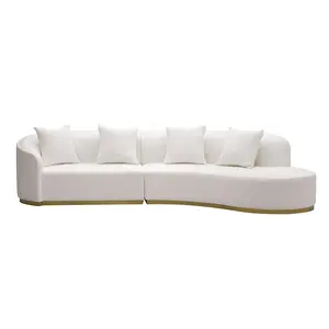 Boucle Fabric Modern Nordic Sofa Elegant Design for Living Room Contemporary Style Comfortable Texture Gold Trim 110.24 x 66.93 x 27.16
