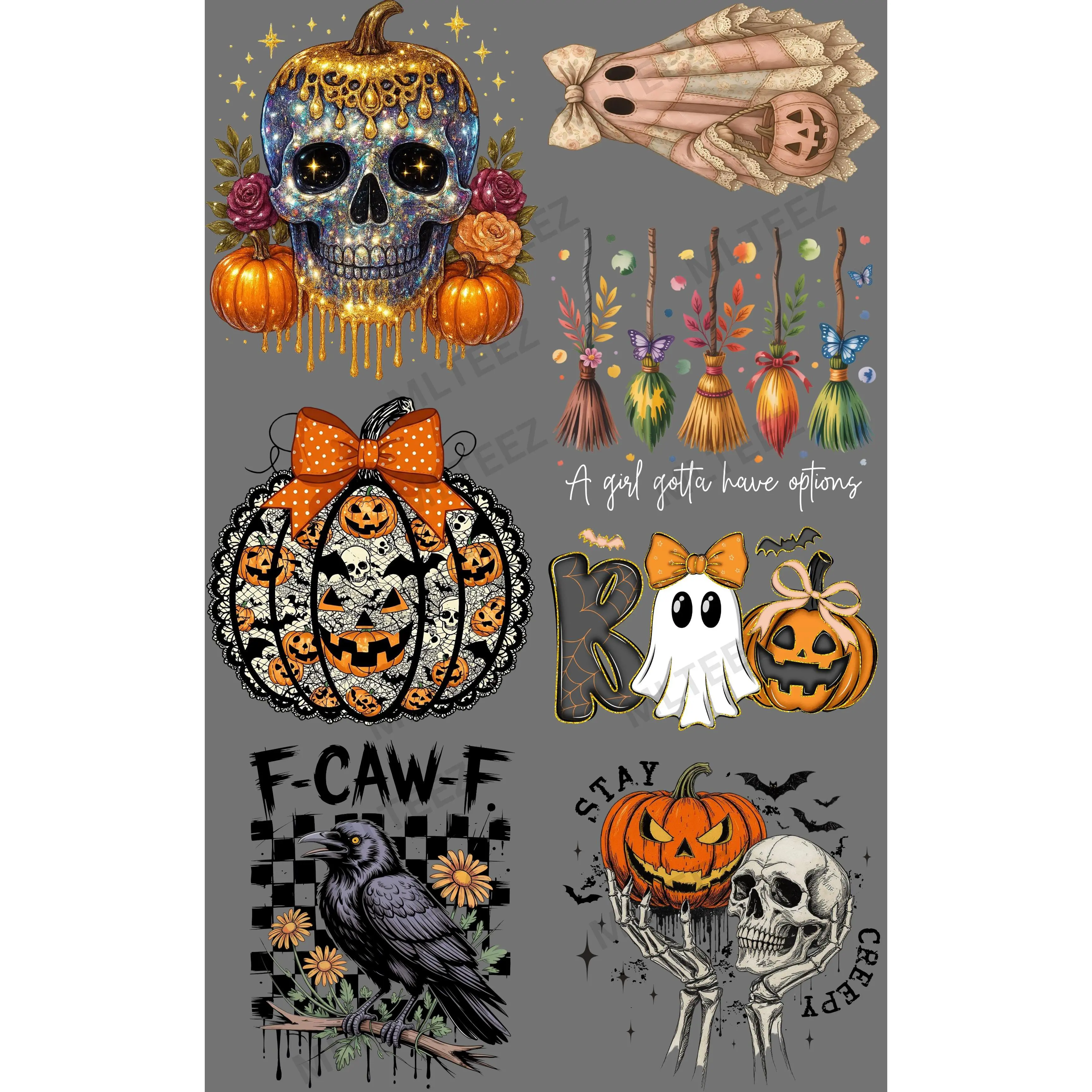 GLITTER SKULL PREMADE GANGSHEET  - 22X36  DTF TRANSFERS - DIRECT TO FILM