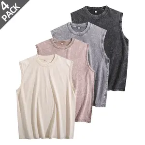 4 Pack Men's Sleeveless Tank Tops Vintage Washed Heavy Cotton Oversized Muscle Tee Athletic Vest