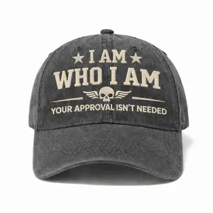 I Am Who I Am Embroidered Vintage Wash Dad Hat – Your Approval Isn’t Needed Funny Statement Black Adjustable Cap for Men