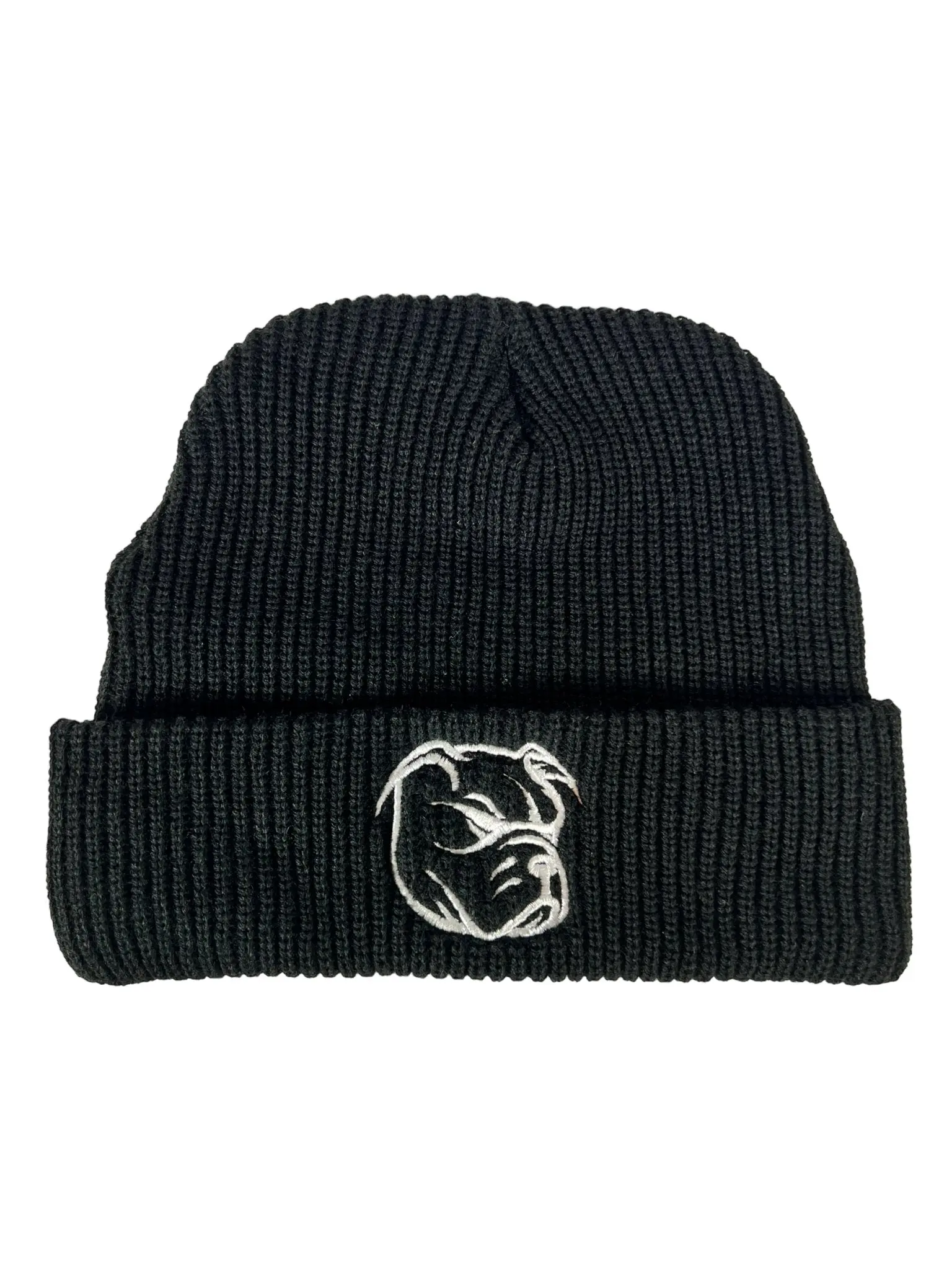 Knit Beanie - Warm Stretch-Fit Winter Hat with Embroidered Logo, One Size, Black