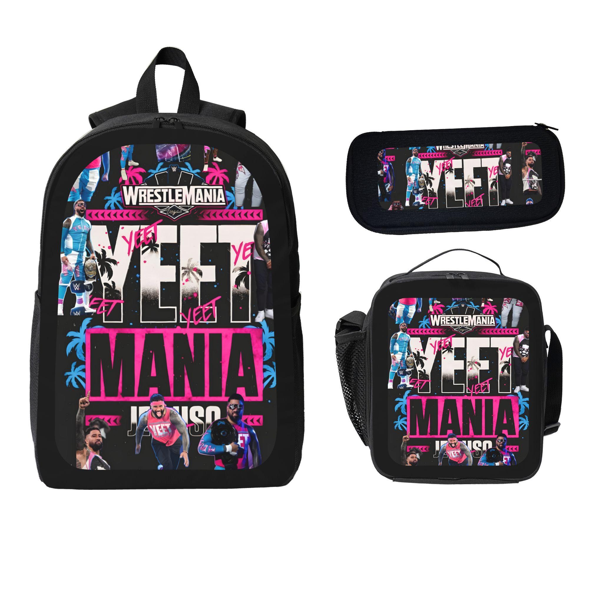 YEET Jey Uso Backpack School Travel Daily Lightweight Large Capacity Adjustable Comfortable Mesh Cushioning 3 In 1 Lunch Box Pencil Case Style For Boy Girl Teen Students Casual Outdoor Use Series-A