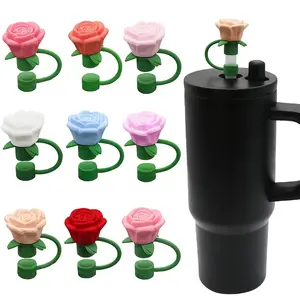 2pcs Rose straw top, cartoon sports cup lid, dust-proof drink accessories, Drinkware