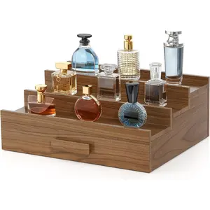 Solid Walnut Cologne Organizer for Men, 3 Tier Cologne Stand, Wooden Cologne Holder Display Shelf with Drawer Storage and  Compartment, Perfume Stand Organizer,  for Men Dad Husband