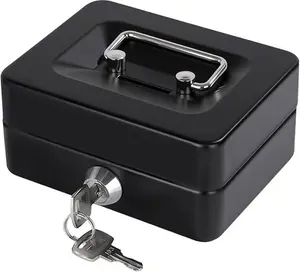 Mini Cash Box with Slot Small Cash Box with Money Tray and Key Lock, Metal Lock Box for Money Safe 4.9" x 3.7" x 2.4" Black