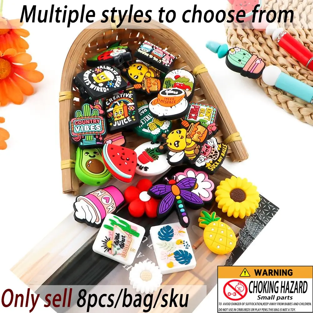Silicone Beads Kit, 8 Counts/set Cute Cartoon Design Beads, DIY Beading Making Jewelry Making Supplies for Bracelet & Necklace & Keychain Bead Kits