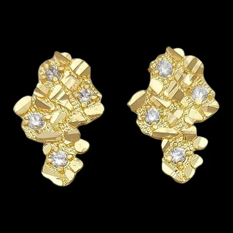 MaxBling81 Gold-Plated High-End Brass 16x26mm Polished CZ Stud Earrings - Unisex Adults' Long-Lasting Daily Luxury Costume Jewelry, Nugget Style with Bling Effect, Gold-Toned Cubic Zirconia Earrings