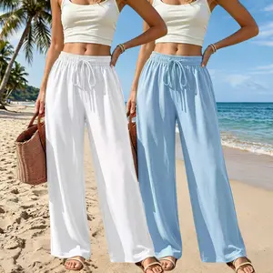 2-pack Summer New Women’s Breathable Comfortable Casual Pants — Loose Fit, Slimming, Stylish, Versatile Wide-Leg Long Pants for Women, suitable for casual wear, beach outings, and everyday outfits