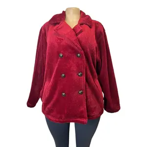 TG-3 Liz Claiborne Red Corduroy Double Breasted Coat Textured Winter Outerwear