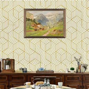 Self-Adhesive Wallpaper Gold Geometric Modern Fashion TV Background Wall PVC Living Room Bedroom Decorative Wallpaper