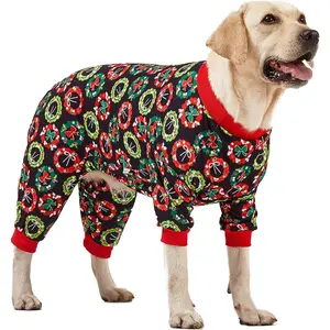 Christmas Onesies for Large Dogs, Xmas Holiday  Costume,Long Sleeve Lightweight Pullover, Joy Holiday Wreaths Black Prints, Pjs for Dogs, Pitbull Clothes, Christmas Outfit, 2XL