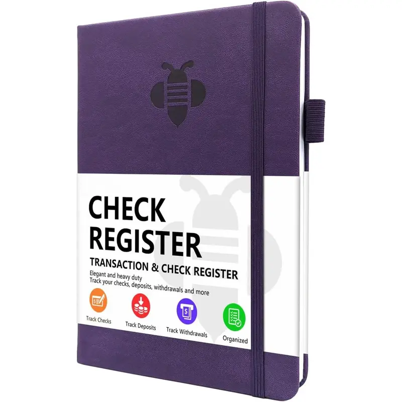 Check Register  Elegant Check Registers for Personal Checkbook with Check & Transaction Registers, Hardcover Checkbook Log 5.2x7.6" (Purple)