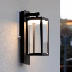 Outdoor Wall Light, Dusk to Dawn Outdoor Wall Lamp, Black LED Wall Sconce with Tempered Glass & Aluminum, Waterproof Wall Mount for Garage, Porch, Pathway, Garden, Patio, Modern Black Outdoor Lighting