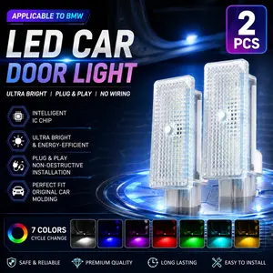 2pcs RGB LED Car Door Welcome Lights for BMW 1/2/3/4/5/6/7/8 Series X1 X3 X4 X5 X6 X7 i3 i4 iX | Plug & Play Ghost Shadow Projector | 7-Color Ambient Logo Lamp | No Wiring Required | Smart APP Control
