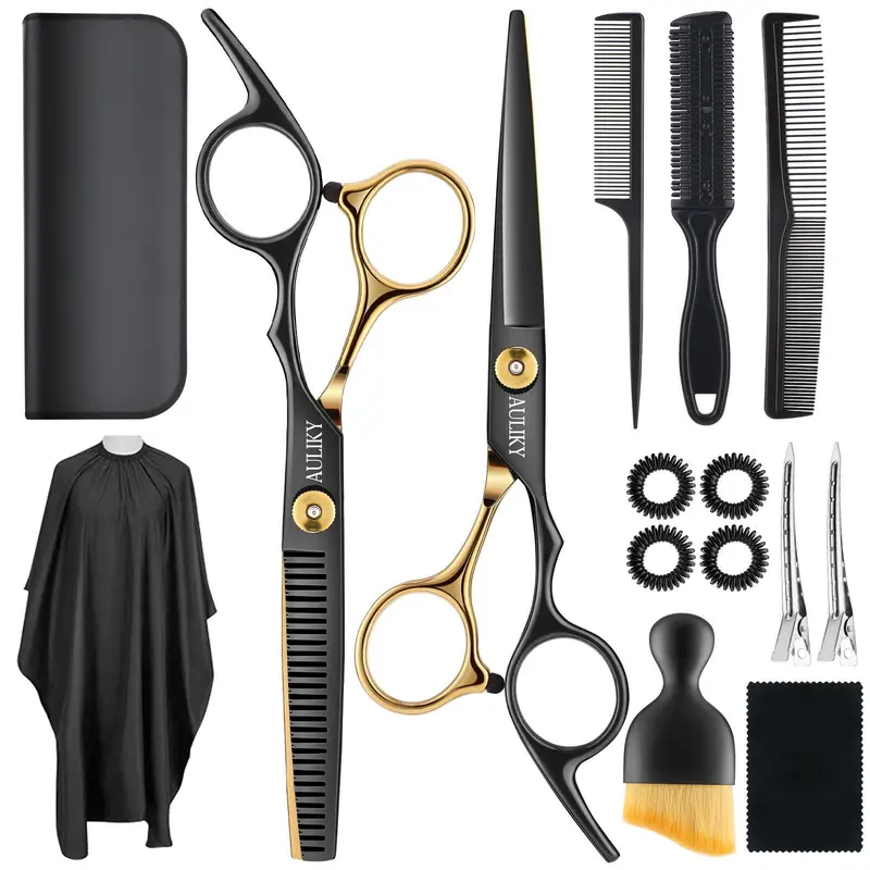 Professional Barber Scissors Kit, Barber Tools, Stainless Steel Hair Shears, Thinning Scissors, Comb, Brush, Cape & Clips, Haircutting Set for Salon, Barber & Home, for Men & Women