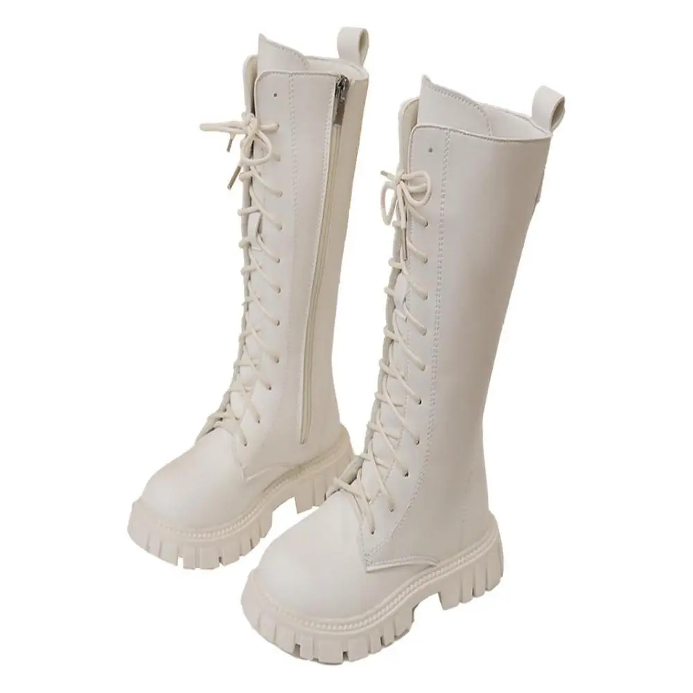 Girls' & Women's White Combat Boots, Gothic Chunky Platform Walking Shoes with Lightweight Non-Slip Sole for Daily Wear & Cosplay