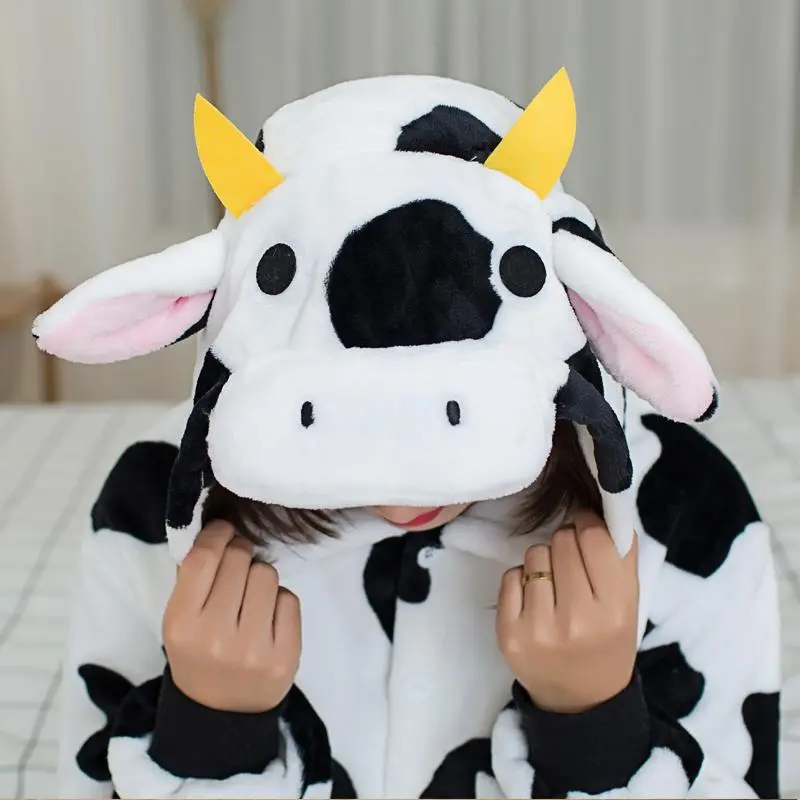 Unisex Cow Onesie - Soft Long-Sleeve Zippered Loungewear Nightwear, Demon Anime Cosplay Costume for Christmas, Halloween Parties (Adults, Kids, Menswear Inclusive)