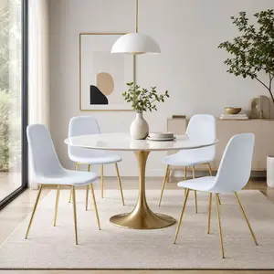 Set of 4 Luxury Simple Dining Chairs, Linen Upholstered Seat & Back, Integrated Metal Legs with Cross Reinforcement, Adjustable Anti-Slip Feet for Home & Commercial Use, event furniture